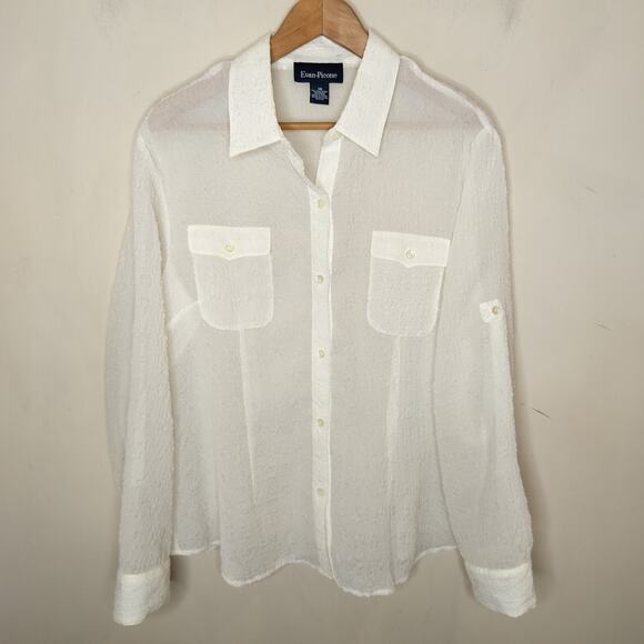 Evan Picone Tops - Evan Picone White Button Up Shirt Crinkle Tab Sleeve